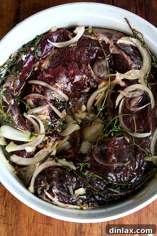 Venison Backstrap Marinating with Garlic, Thyme, and Onions