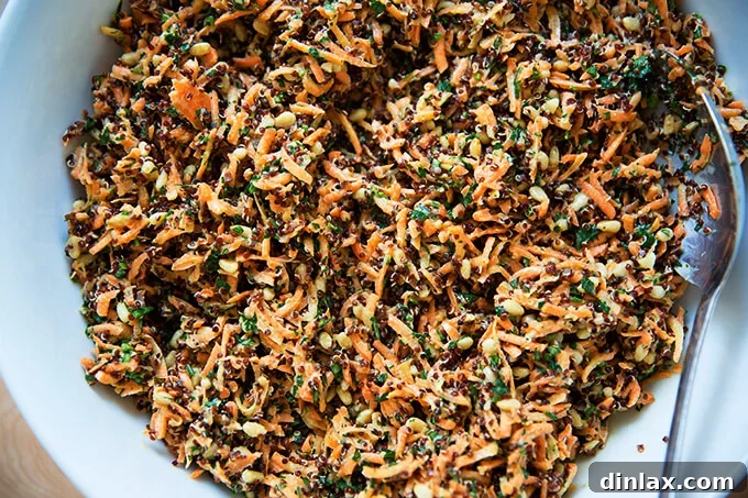 Vibrant Carrot Quinoa Salad with Tangy Tahini Dressing 12 Carrot-quinoa salad generously tossed with the lemon-tahini dressing