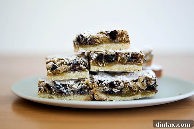 Close-up of a gooey oat bar, showcasing its layers