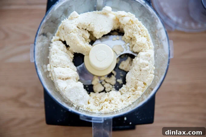 Food processor with shortbread crust dough forming large clumps