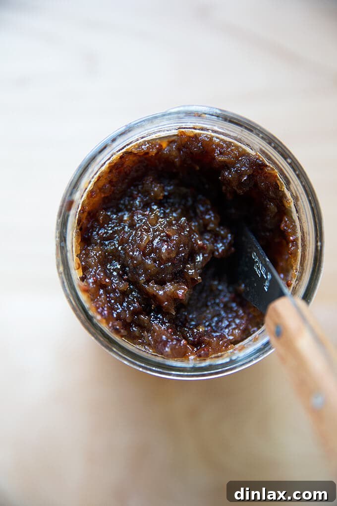 Versatile Apple Chutney Brightened with Ginger and Lemon 2 Homemade apple chutney, a sweet and spicy preserve, in a glass mason jar ready for storage or gifting.