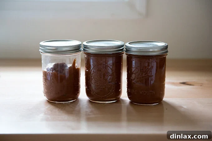 Apple-date butter in jars, ready for storage or processing