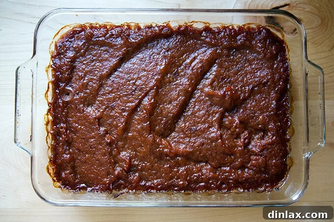 Thickened apple-date butter after roasting, ready for final processing