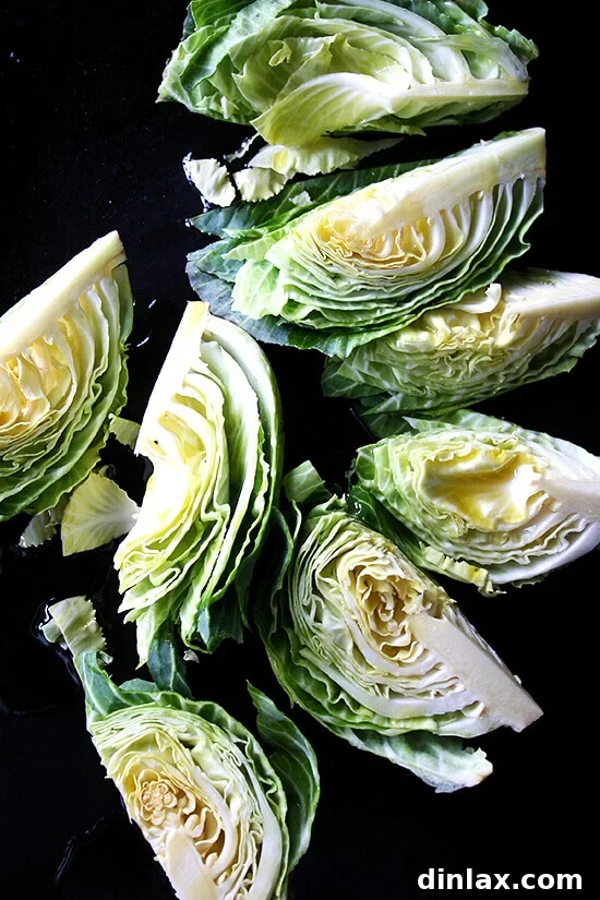 Roasted cabbage wedges on a sheet pan A simple sheet pan of perfectly roasted cabbage wedges, golden-brown and tender, a healthy and delicious side dish.