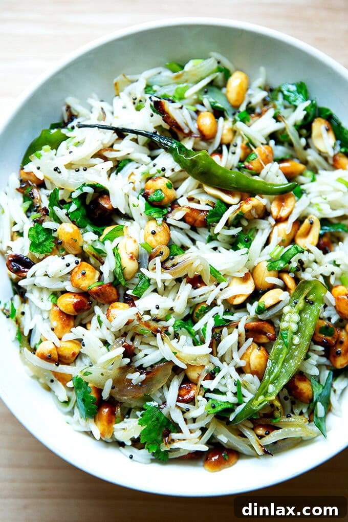 An overhead shot of a single serving of Indian fried rice, beautifully plated and ready to be savored.
