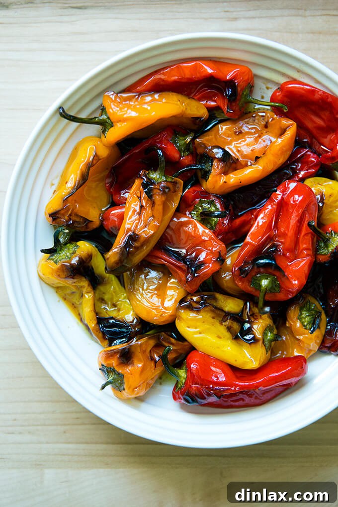 A beautifully presented bowl of just-roasted balsamic mini peppers, ready to be enjoyed.