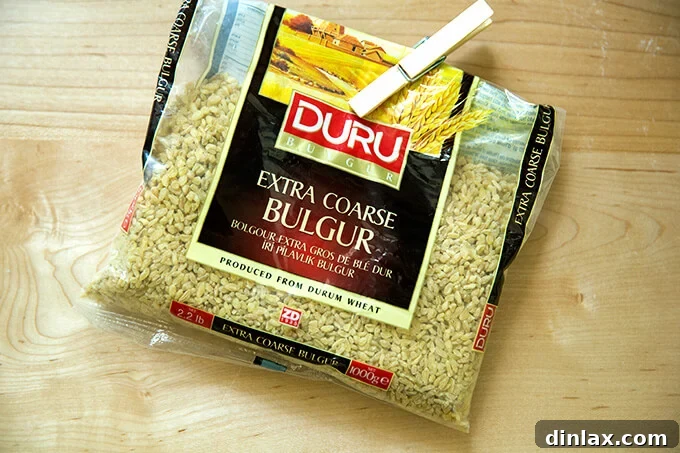 A bag of Duru extra-coarse bulgur, a key ingredient for the perfect tabbouleh texture.