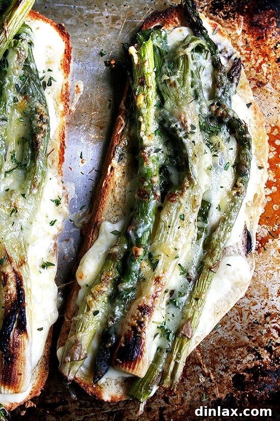 A bubbling, bechamel-and-roasted vegetable open-faced sandwich, this asparagus croque monsieur is daydream worthy. While you won't miss the meat on this spring vegetable tartine, one topped with smoked Niman Ranch ham would be heavenly.