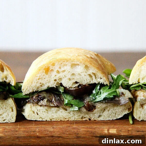 balsamic-roasted eggplant and arugula sandwiches