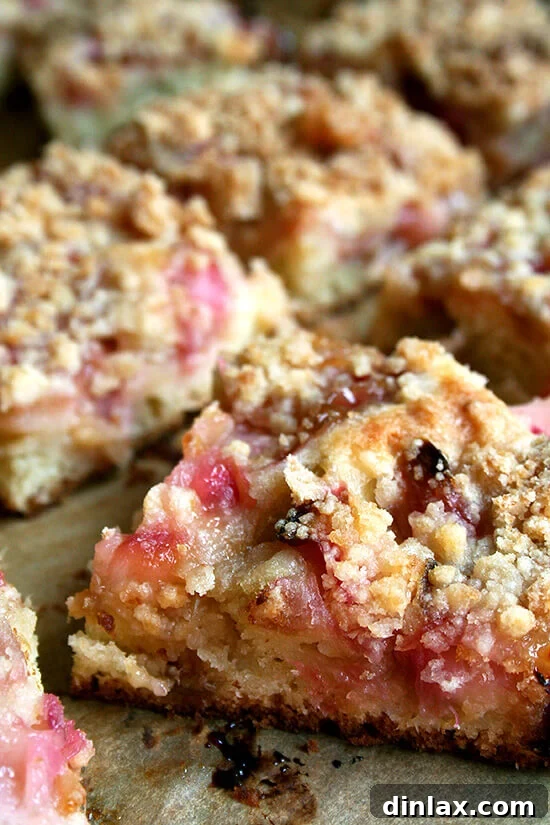 Rhubarb buckle cooling on a wire rack