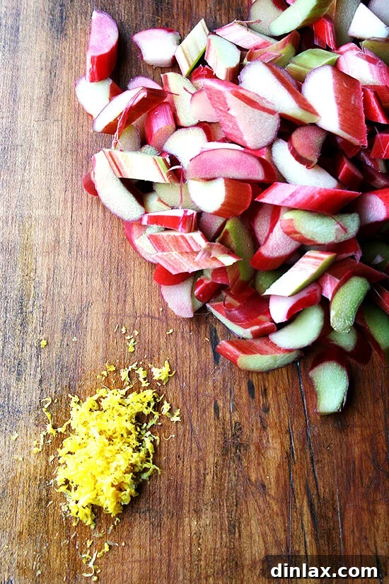 Chopped rhubarb and lemon zest, key ingredients