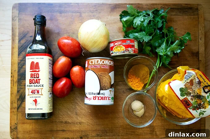 Ingredients for one-bowl Thai chicken curry.