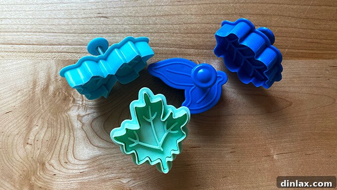 A set of stamped leaf cookie cutters, perfect for adding intricate detail to pie crust cookies.
