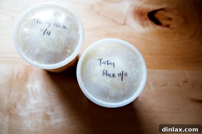 2 Quart containers of turkey stock.