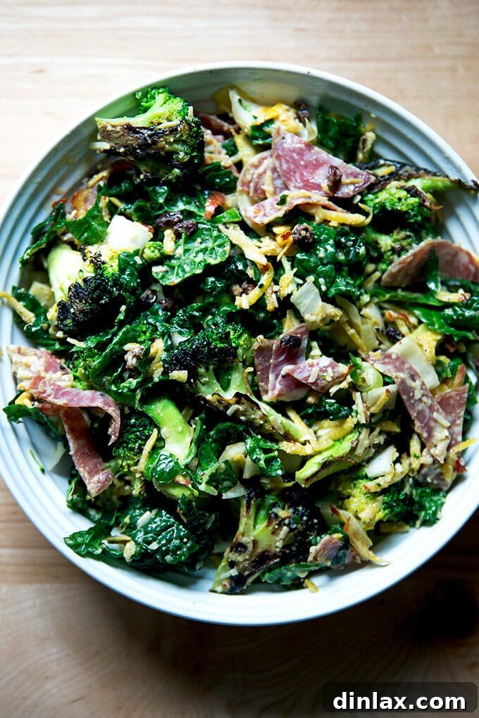 A beautifully presented bowl of Charred Broccoli Chopped Salad with spicy cashew dressing, ready to enjoy.