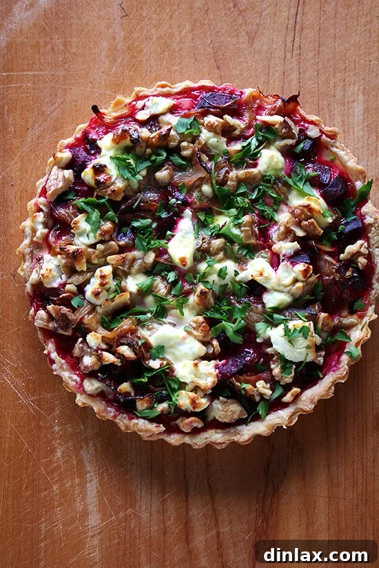 Gordon Hamersley's Beet, Goat Cheese, and Walnut Tart, a delicious savory tart perfect for any occasion.