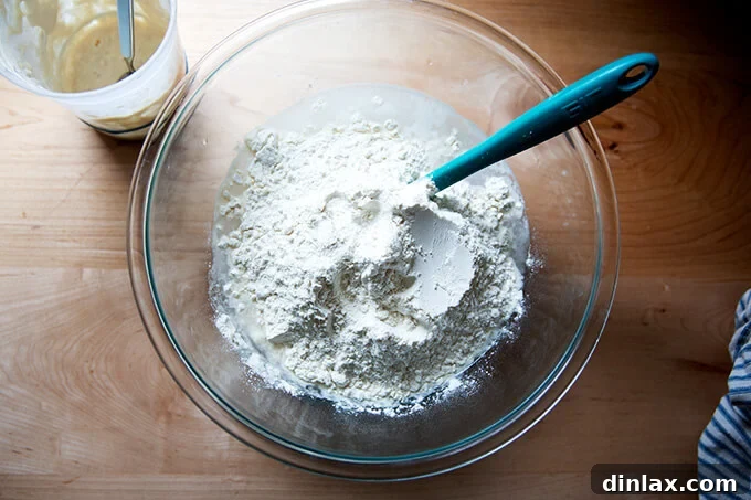 Unlock the Best Sourdough Pizza Crust 6 A bowl of unmixed sourdough dough.