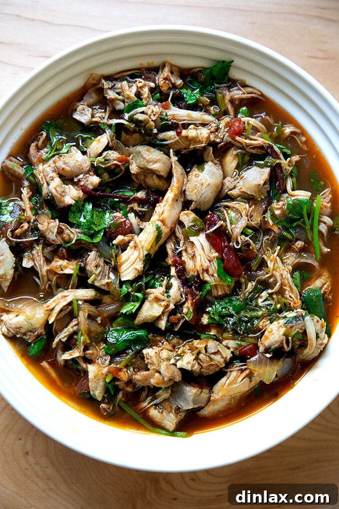 Smoky Instant Pot Chicken Tinga 2 A bowl of Instant Pot chicken tinga.