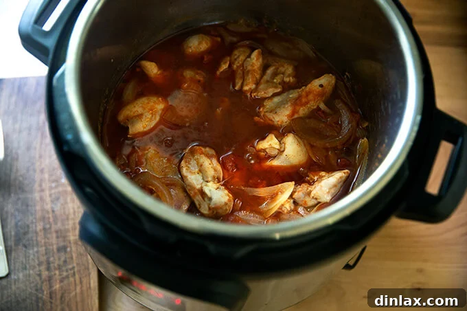 Smoky Instant Pot Chicken Tinga 9 Just-cooked chicken tinga in the Instant Pot.