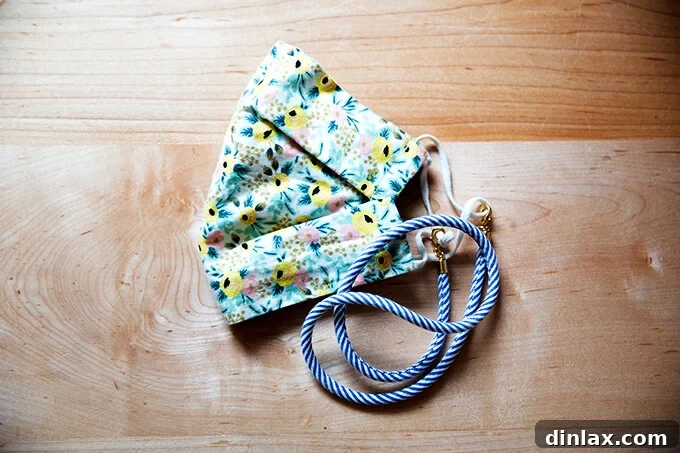 A stylish face mask paired with a decorative mask chain.