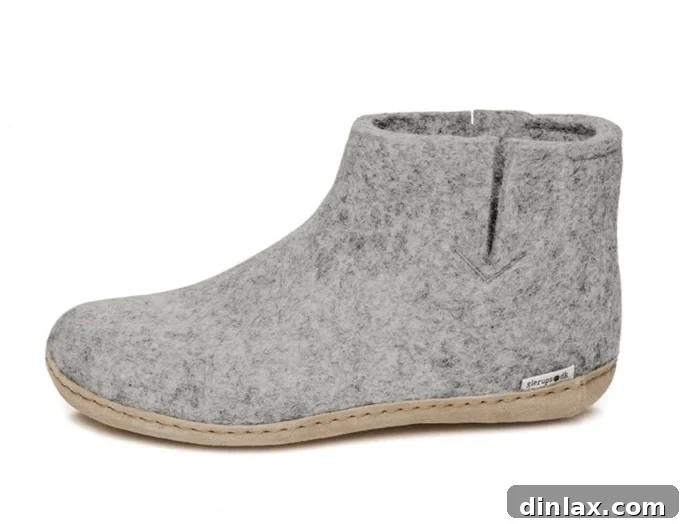 Cozy Glerup booty-style slippers, made of natural wool for ultimate comfort.