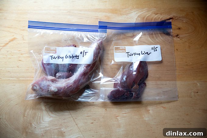 Giblets separated from the turkey.