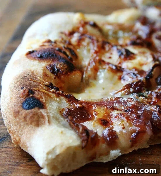 Fig jam, caramelized onion and blue cheese pizza.