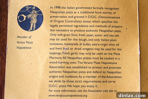 A menu from 2Amys Pizzeria, highlighting their authentic Neapolitan pizza offerings.