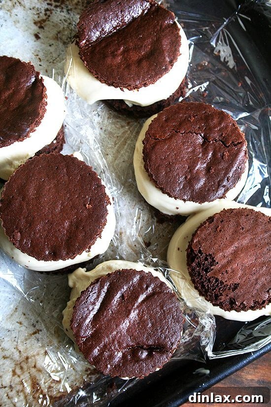 Butterscotch Budino Ice Cream Sandwich Detail A beautifully arranged butterscotch budino ice cream sandwich, showcasing the layers of rich ice cream and soft chocolate cookie.