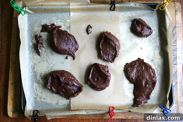 Chocolate Cookie Batter Thick chocolate cookie batter resting in a bowl, waiting to be spread.