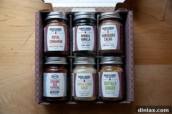 The 2021 Holiday Gift Edit 4 A beautifully packaged box of Burlap and Barrel single-origin spices, ready for gifting.