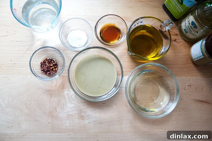 Ingredients measured for tahini dressing.