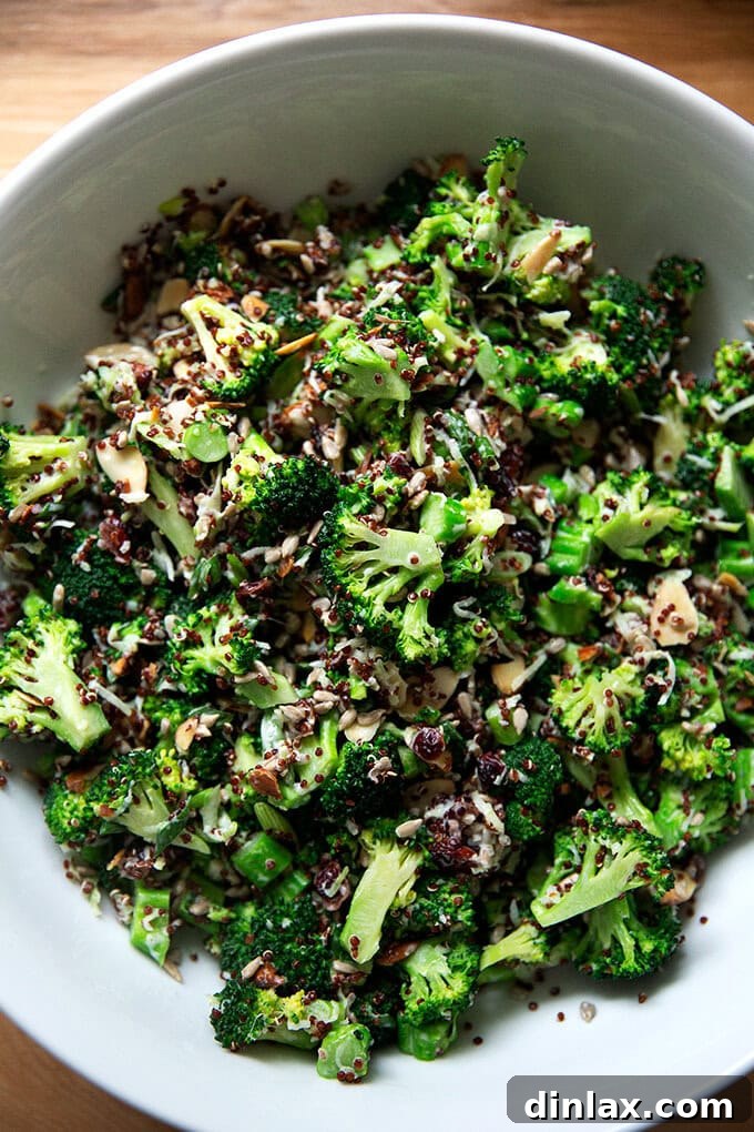 A vibrant bowl of Broccoli Crunch Salad, ready to be served.