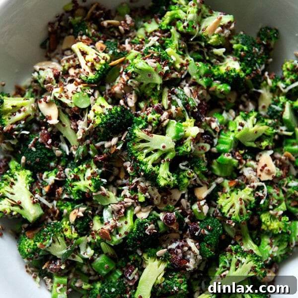 Broccoli crunch salad in a large serving bowl.