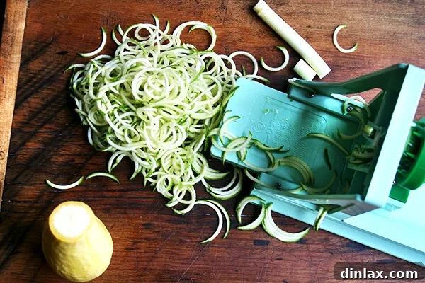 Finely sliced zucchini ribbons ready for cooking