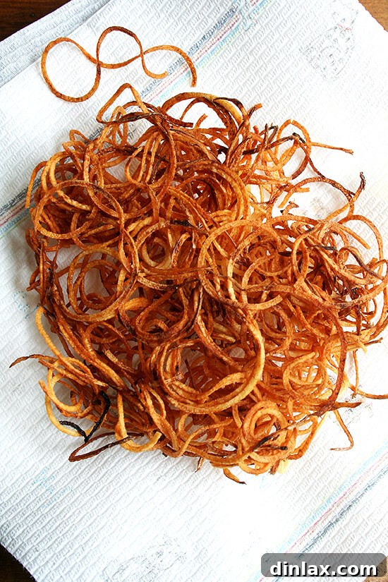 Crispy fried potatoes, perfectly sliced with a Benriner turning slicer