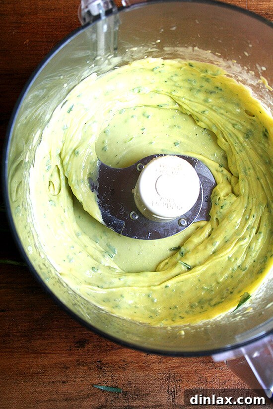 Homemade tarragon mayonnaise, infused with fresh herbs and perfectly emulsified.