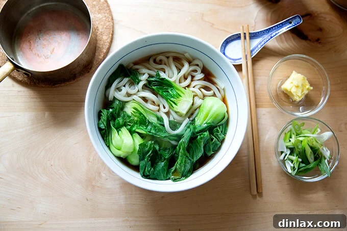 Udon: A Culinary Revelation 10 A beautifully assembled bowl of life-changing udon noodles, brimming with broth, creating an inviting and comforting sight.