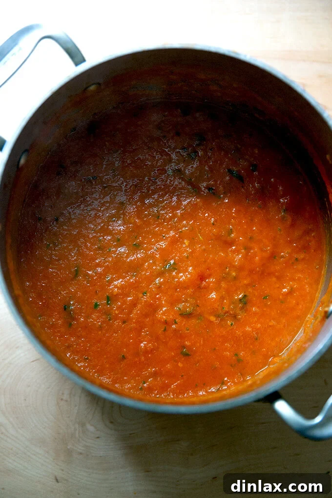 Pantry-Perfect Tomato Sauce in Minutes 11 A pot of homemade, quick tomato sauce.