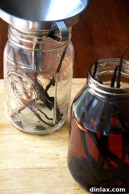homemade vanilla in clear and amber bottles