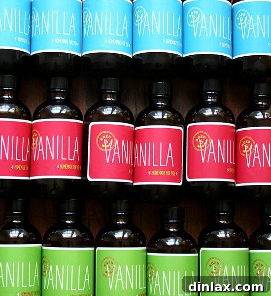 Homemade vanilla extract, bottled and ready for gifting