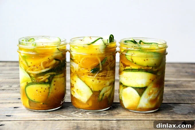 Homemade zucchini pickles in a jar.