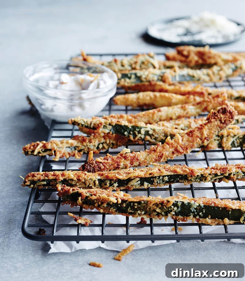 Crispy oven-baked zucchini fries, served hot.