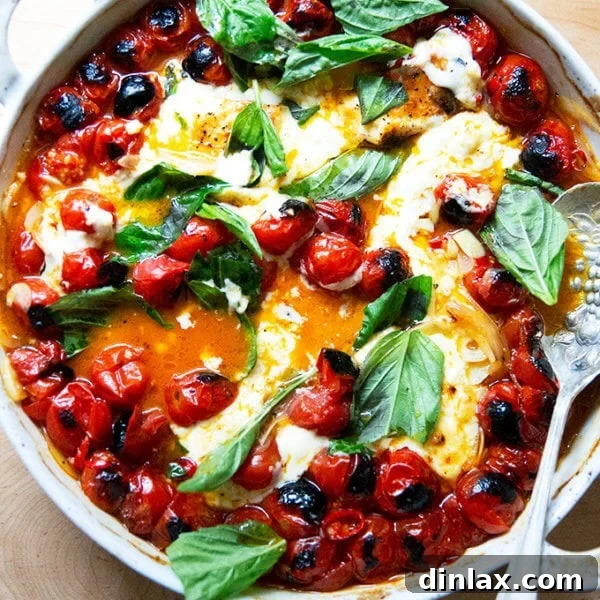 Just-baked feta and tomatoes with basil.