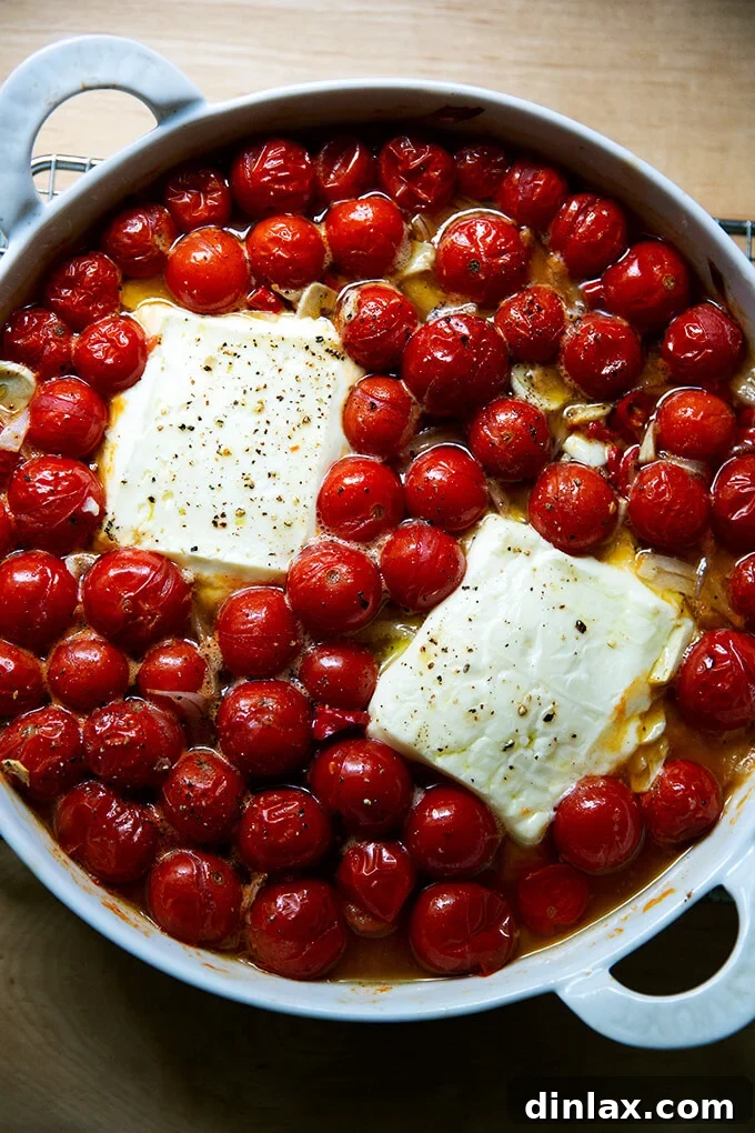 Warm Feta & Burst Tomato Bake 8 Baked feta and tomato just out of the oven.