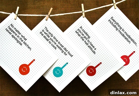 Array of horizontally oriented notecards showcasing humorous Julia Child quotes.