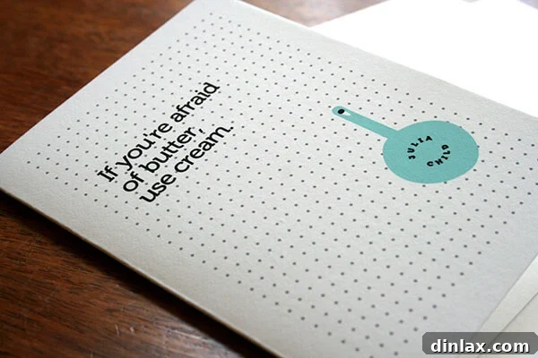 Notecard with Julia Child's quote: 'If you're afraid of butter, use cream.'