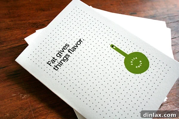 Notecard stating Julia Child's fundamental truth: 'Fat gives things flavor.'