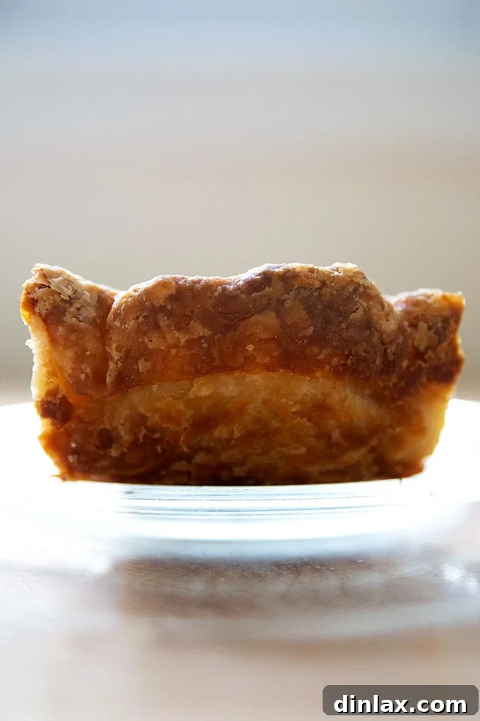 The back of a slice of pumpkin pie. 