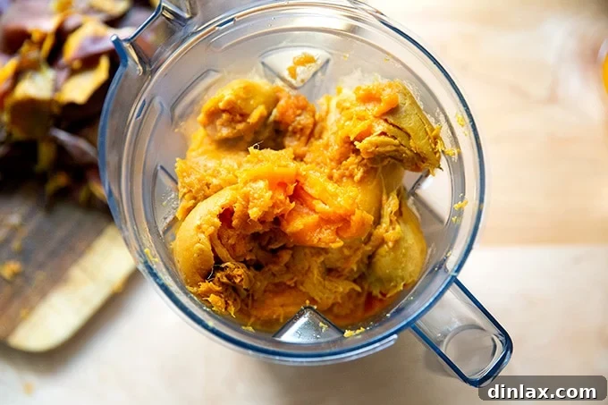 Sweet Potato Comfort Bake 7 Boiled sweet potatoes in a blender.